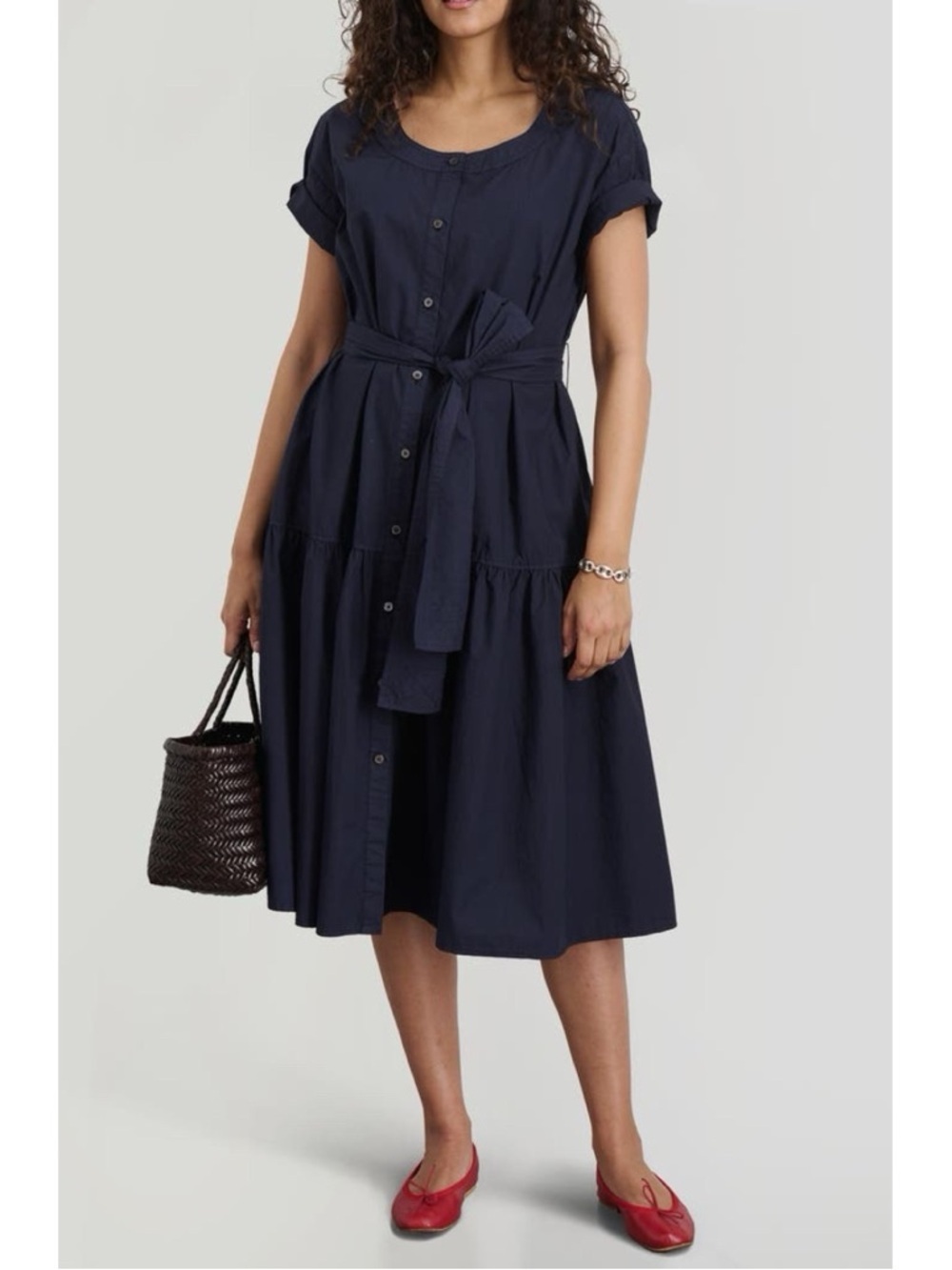 New Alex Mill Josie Cotton Poplin Midi Dress Navy Blue Medium